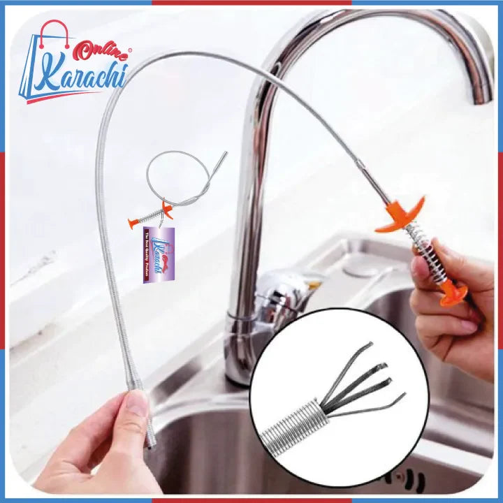 Stainless Steel Hair Catching Drain Cleaner Wire Spring Sink Cleaning Stick (50cm)