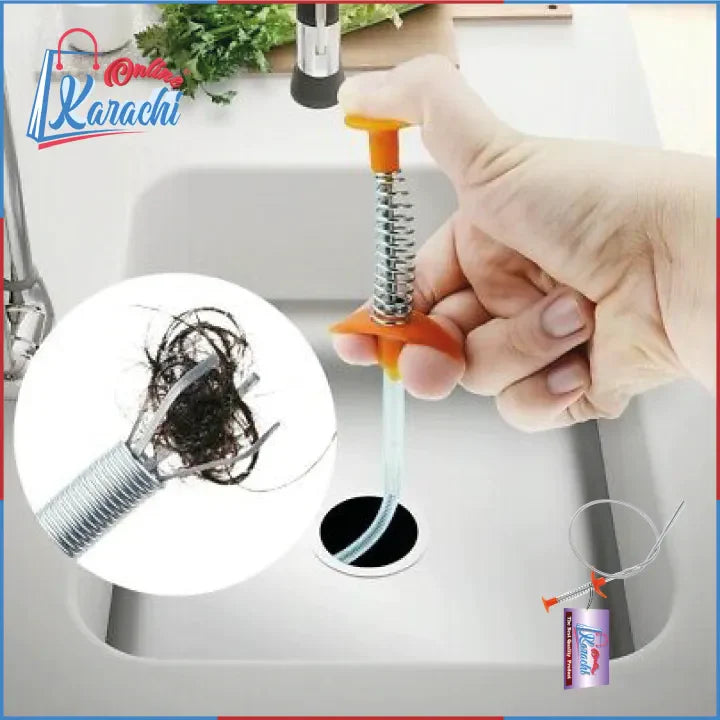 Stainless Steel Hair Catching Drain Cleaner Wire Spring Sink Cleaning Stick (50cm)