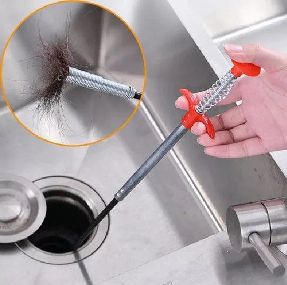 Stainless Steel Hair Catching Drain Cleaner Wire Spring Sink Cleaning Stick (50cm)