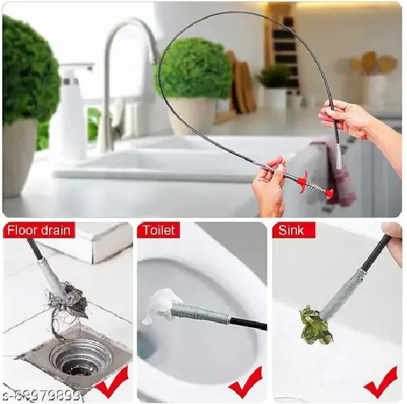 Stainless Steel Hair Catching Drain Cleaner Wire Spring Sink Cleaning Stick (50cm)