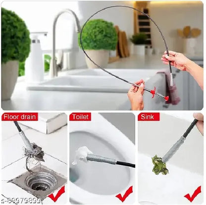 Stainless Steel Hair Catching Drain Cleaner Wire Spring Sink Cleaning Stick (50cm)
