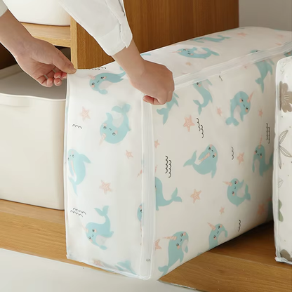 Quilt Storage Bag Waterproof Closet Organizers Zipper Folding Organizer Durable Clothing Packaging Plastic Bags for Storing Coats, Jackets Home Use Pillows, Blankets (Random Design) - L