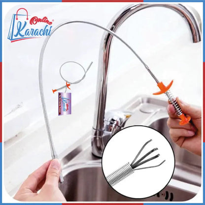 Stainless Steel Hair Catching Drain Cleaner Wire Spring Sink Cleaning Stick (50cm)